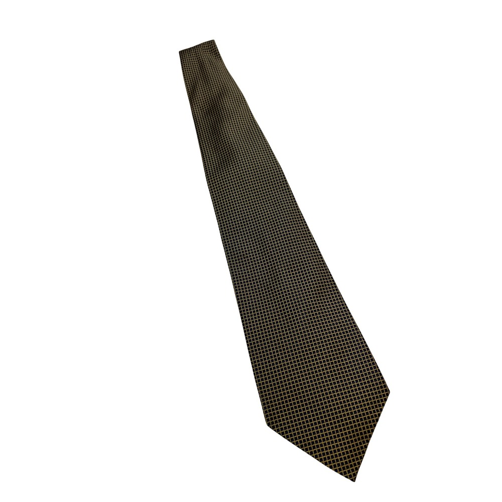 Vintage 1990s Lauren Ralph Lauren Silk Tie Men Navy Gold Grid 4" Made in USA G37